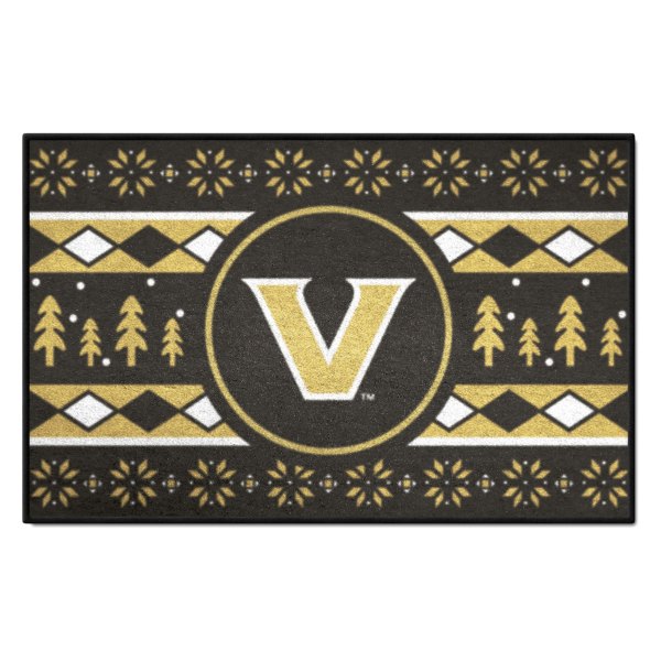 FanMats® - Vanderbilt University 30"L x 19"W Holiday Sweater Nylon Starter Mat with V Primary Logo & Holiday Sweater Art