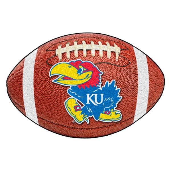 FanMats® - University of Kansas 20.5" x 32.5" Nylon Face Football Ball Floor Mat with "KU Bird" Logo