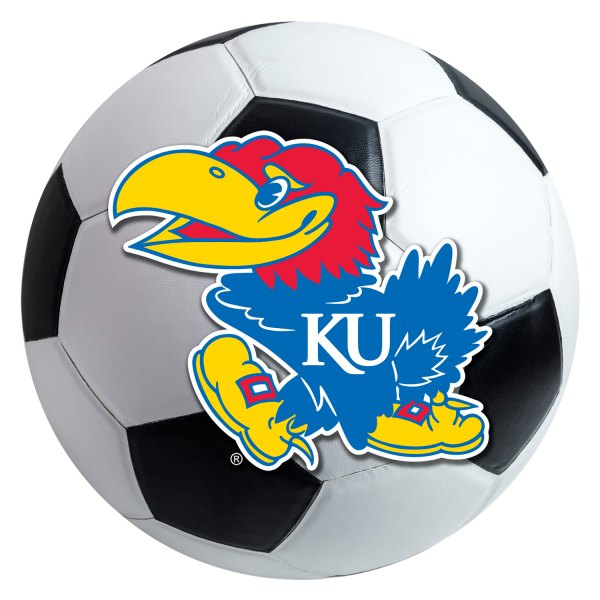 FanMats® - University of Kansas 27" Dia Nylon Face Soccer Ball Floor Mat with "KU Bird" Logo