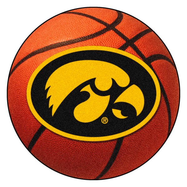 FanMats® - University of Iowa 27" Dia Nylon Face Basketball Ball Floor Mat with "Hawkeye" Logo