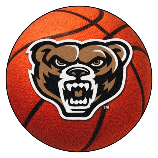 FanMats® - Oakland University 27" Dia Nylon Face Basketball Ball Floor Mat with "Grizzly Bear" Logo