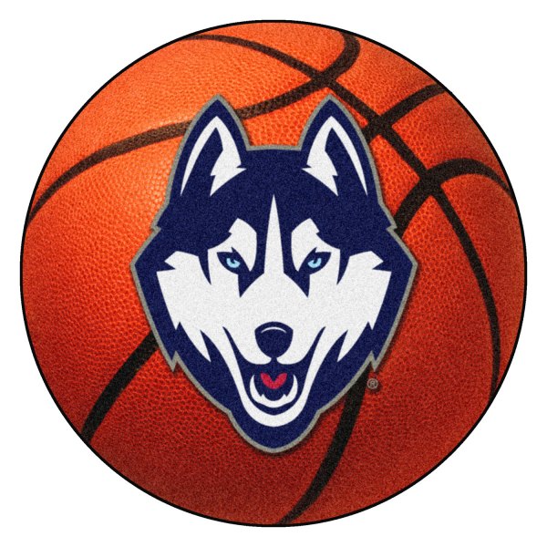 FanMats® - University of Connecticut 27" Dia Nylon Face Basketball Ball Floor Mat with "Husky" Logo