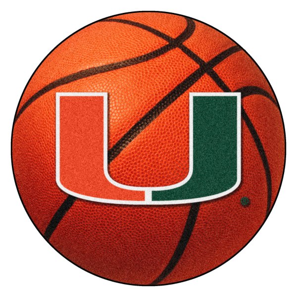 FanMats® - University of Miami 27" Dia Nylon Face Basketball Ball Floor Mat with "U" Logo