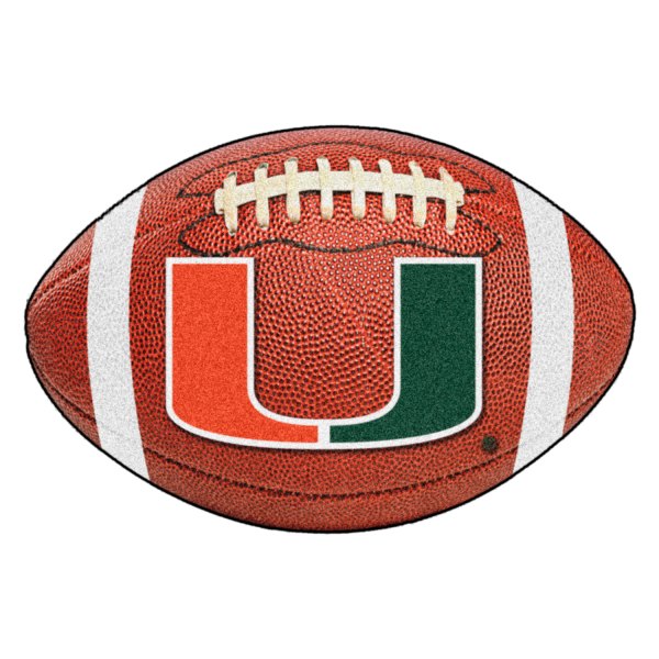 FanMats® - University of Miami 20.5" x 32.5" Nylon Face Football Ball Floor Mat with "U" Logo