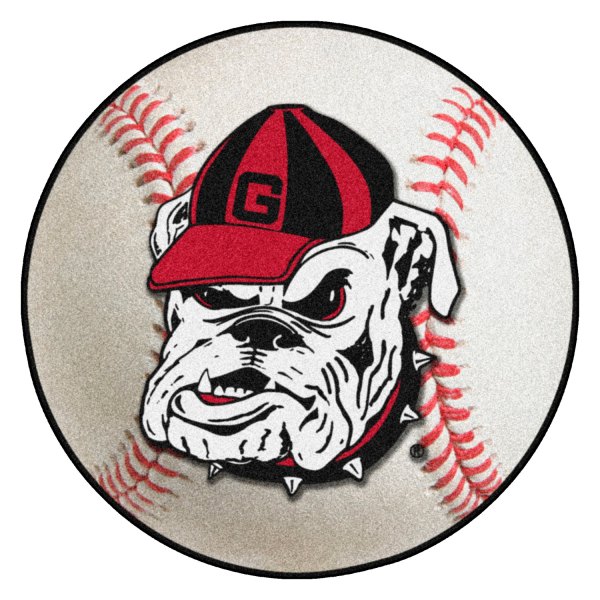 FanMats® - University of Georgia 27" Dia Nylon Face Baseball Ball Floor Mat with Bulldog Logo