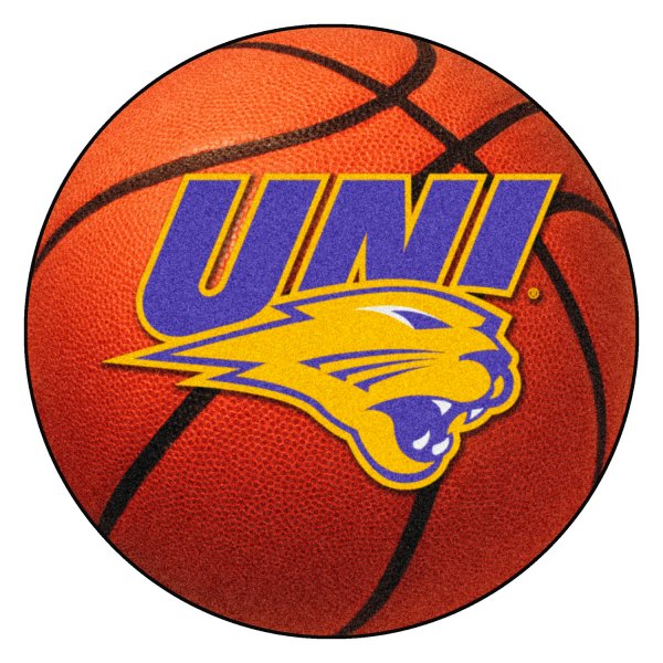 FanMats® - University of Northern Iowa 27" Dia Nylon Face Basketball Ball Floor Mat with "UNI & Panther" Logo