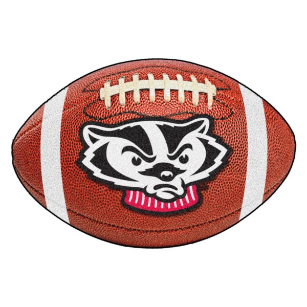 FanMats® - University of Wisconsin 20.5" x 32.5" Nylon Face Football Ball Floor Mat with "Badger" Logo