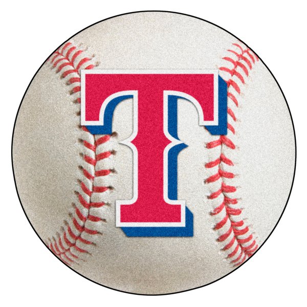 FanMats® - Texas Rangers 27" Dia Nylon Face Baseball Ball Floor Mat with "T" Logo