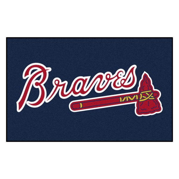 FanMats® - Atlanta Braves 60" x 96" Nylon Face Ulti-Mat with "Braves Script with Tomahawk" Logo