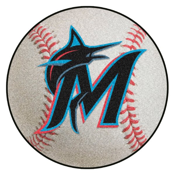 FanMats® - Miami Marlins 27" Dia Nylon Face Baseball Ball Floor Mat with "M" Logo