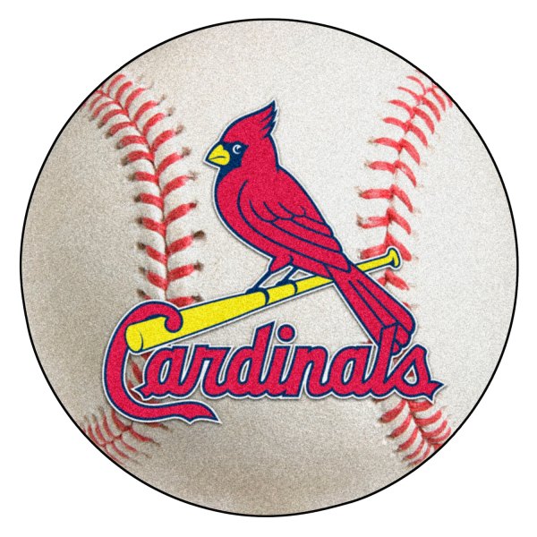FanMats® - St. Louis Cardinals 27" Dia Nylon Face Baseball Ball Floor Mat with "Cardinal with Bat & Cardinals Wordmark" Logo