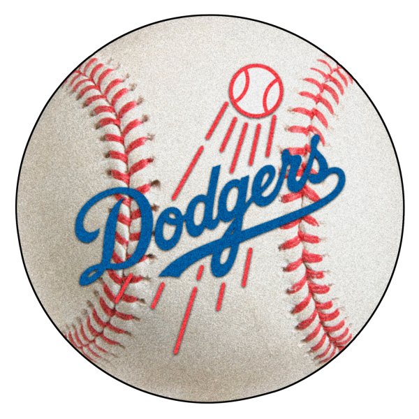 FanMats® - Los Angeles Dodgers 27" Dia Nylon Face Baseball Ball Floor Mat with "Script Dodgers with Baseball" Logo