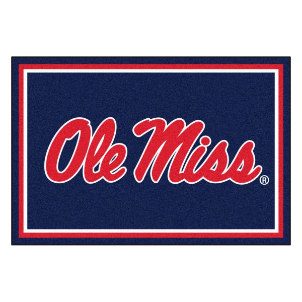 FanMats® - University of Mississippi (Ole Miss) 60" x 96" Blue Nylon Face Ultra Plush Floor Rug with "Ole Miss" Script Logo