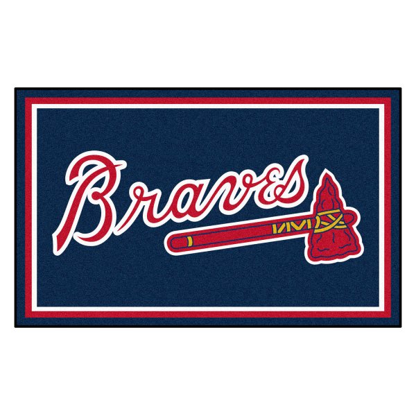 FanMats® - Atlanta Braves 48" x 72" Nylon Face Ultra Plush Floor Rug with "Braves Script with Tomahawk" Logo