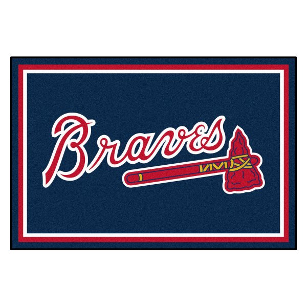 FanMats® - Atlanta Braves 60" x 96" Nylon Face Ultra Plush Floor Rug with "Braves Script with Tomahawk" Logo