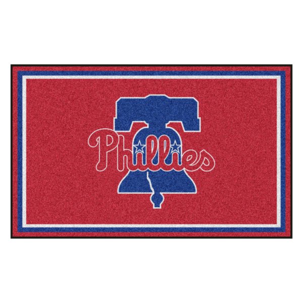 FanMats® - Philadelphia Phillies 48" x 72" Nylon Face Ultra Plush Floor Rug with "Baseball Diamond, Bell & Script Phillies" Logo
