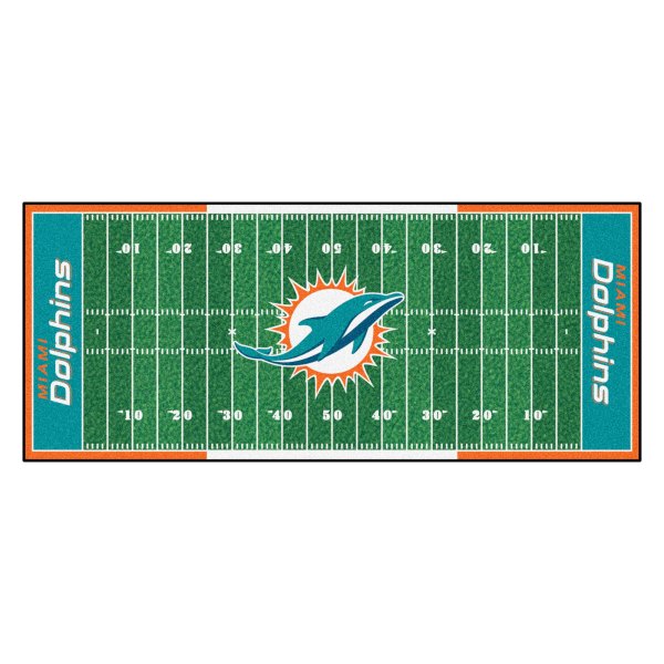 FanMats® - Miami Dolphins 30" x 72" Nylon Face Football Field Runner Mat with "Dolphin" Logo