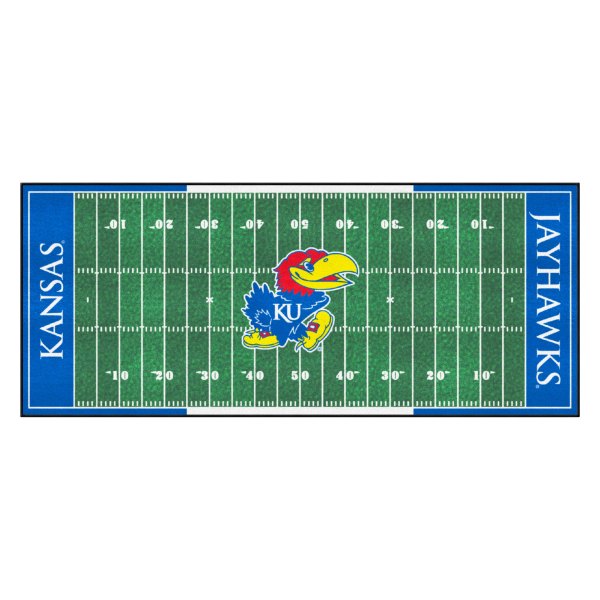 FanMats® - University of Kansas 30" x 72" Nylon Face Football Field Runner Mat with "KU Bird" Logo