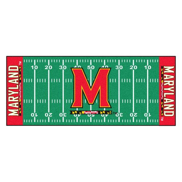 FanMats® - University of Maryland 30" x 72" Nylon Face Football Field Runner Mat with "M & Flag Strip" Logo