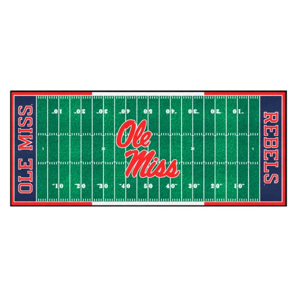 FanMats® - University of Mississippi (Ole Miss) 30" x 72" Nylon Face Football Field Runner Mat with "Ole Miss" Script Logo