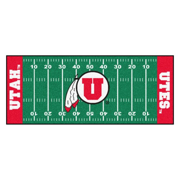 FanMats® - University of Utah 30" x 72" Nylon Face Football Field Runner Mat with "Circle U & Feathers" Logo & Wordmark