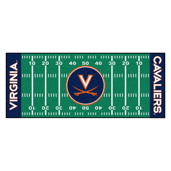 FanMats® - University of Virginia 30" x 72" Nylon Face Football Field Runner Mat with "V with Swords" Logo