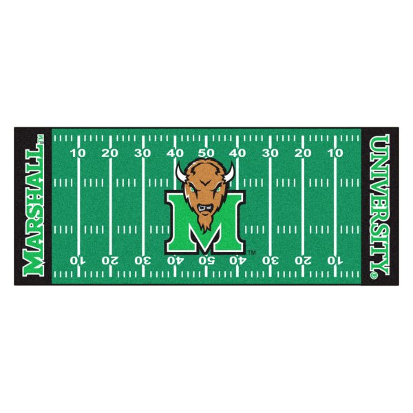 FanMats® - Marshall University 30" x 72" Nylon Face Football Field Runner Mat with "Bison Head & M" Logo