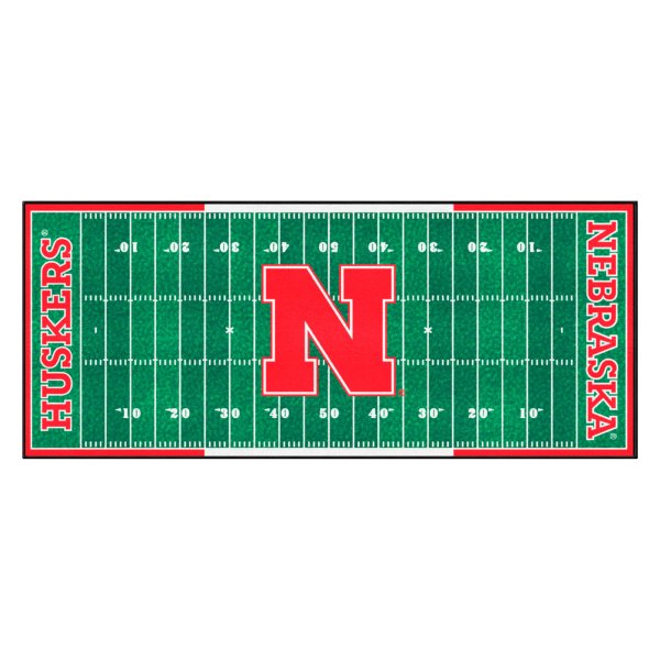 FanMats® - University of Nebraska 30" x 72" Nylon Face Football Field Runner Mat with "Block N" Logo