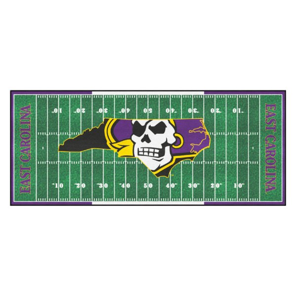 FanMats® - East Carolina University 30" x 72" Nylon Face Football Field Runner Mat with "Pirate Skull" Logo & Wordmark