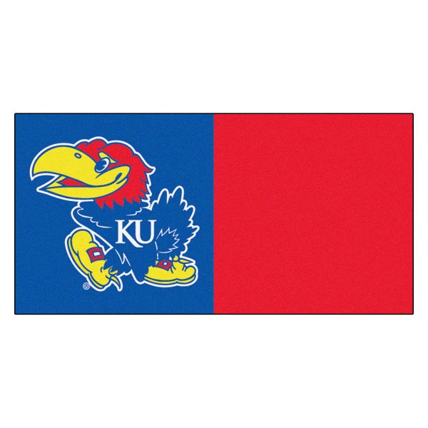 FanMats® - University of Kansas 18" x 18" Nylon Face Team Carpet Tiles with "KU Bird" Logo