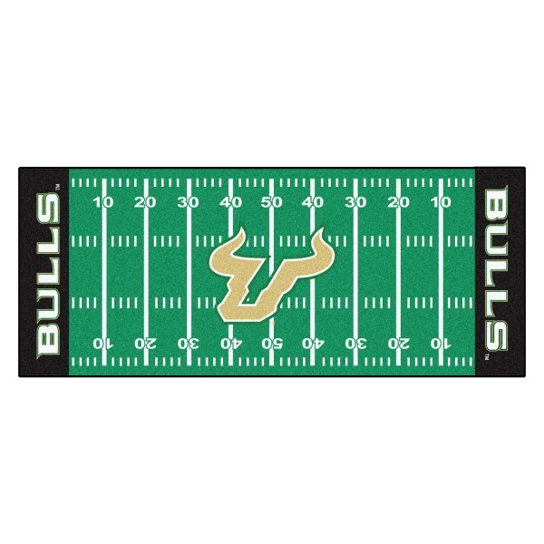 FanMats® - University of South Florida 30" x 72" Nylon Face Football Field Runner Mat with "Bull" Logo & Wordmark