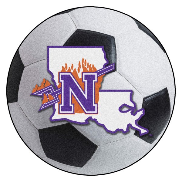 FanMats® - Northwestern State University 27" Dia Nylon Face Soccer Ball Floor Mat with "N" and Pitchfork Logo