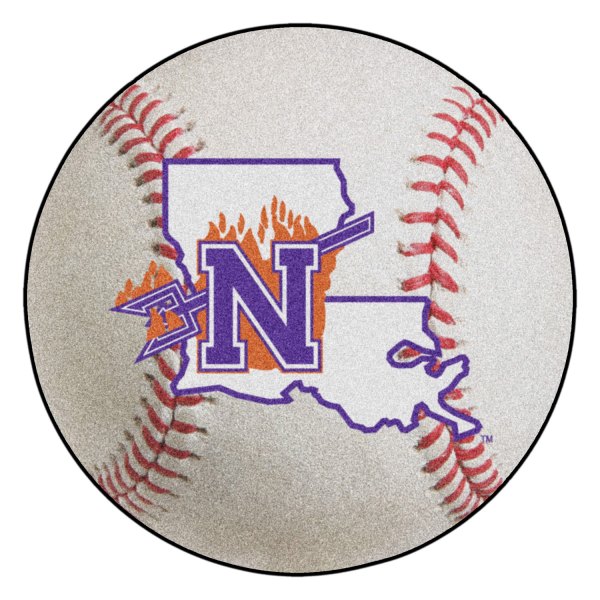 FanMats® - Northwestern State University 27" Dia Nylon Face Baseball Ball Floor Mat with "N" and Pitchfork Logo