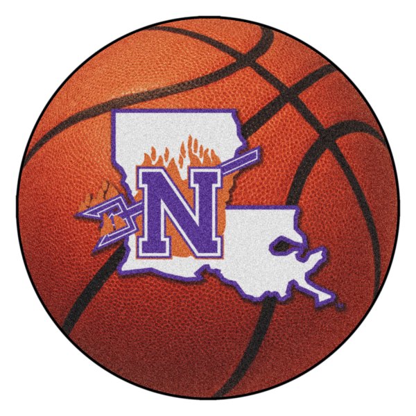 FanMats® - Northwestern State University 27" Dia Nylon Face Basketball Ball Floor Mat with "N" and Pitchfork Logo