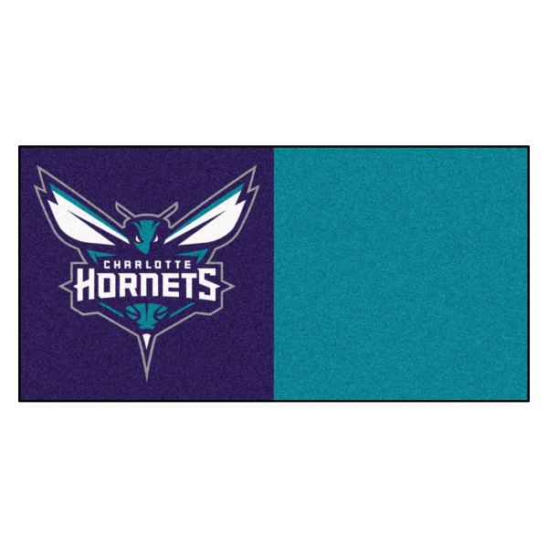 FanMats® - Charlotte Hornets 18" x 18" Nylon Face Team Carpet Tiles with "Hornet with Wordmark" Logo