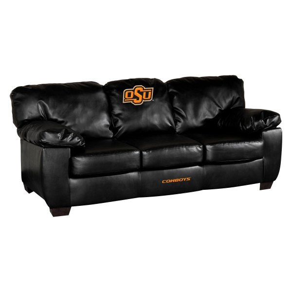 Imperial International® - Collegiate Classic Black Leather Sofa with Oklahoma State University Logo