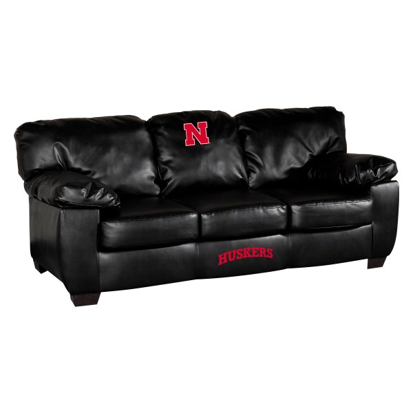 Imperial International® - Collegiate Classic Black Leather Sofa with University of Nebraska Logo