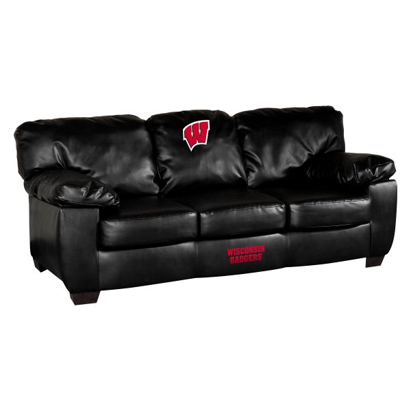 Imperial International® - Collegiate Classic Black Leather Sofa with University of Wisconsin Logo