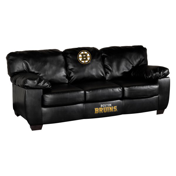 Imperial International® - NHL Classic Black Leather Sofa with Boston Bruins Logo