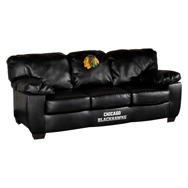 Imperial International® - NHL Classic Black Leather Sofa with Chicago Blackhawks Logo