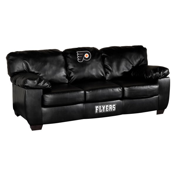 Imperial International® - NHL Classic Black Leather Sofa with Philadelphia Flyers Logo