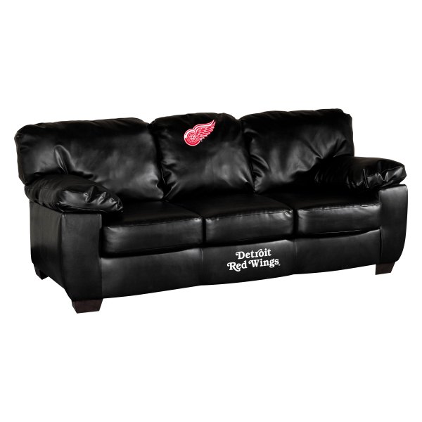 Imperial International® - NHL Classic Black Leather Sofa with Detroit Red Wings Logo