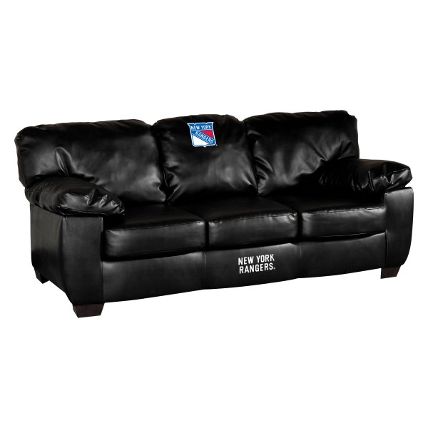 Imperial International® - NHL Classic Black Leather Sofa with New York Rangers Logo