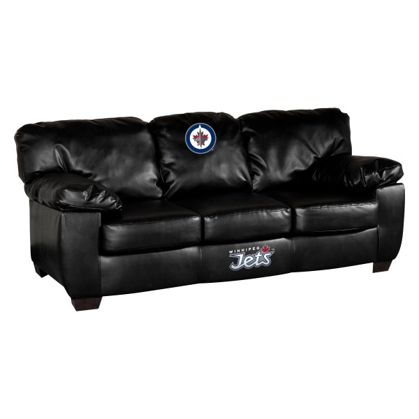 Imperial International® - NHL Classic Black Leather Sofa with Winnipeg Jets Logo