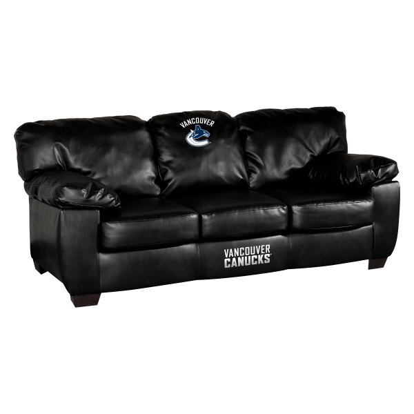 Imperial International® - NHL Classic Black Leather Sofa with Vancouver Canucks Logo