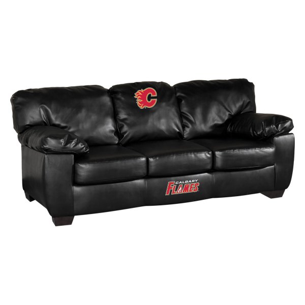 Imperial International® - NHL Classic Black Leather Sofa with Calgary Flames Logo