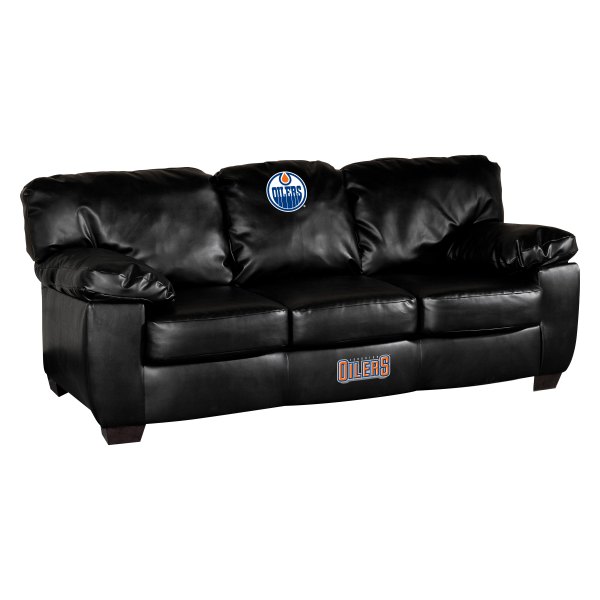 Imperial International® - NHL Classic Black Leather Sofa with Edmonton Oilers Logo