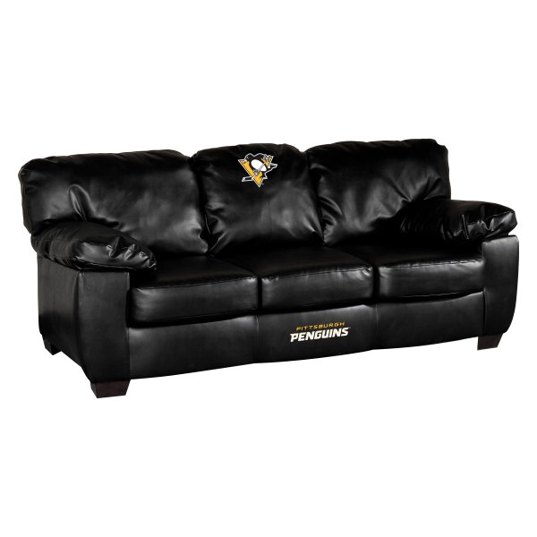 Imperial International® - NHL Classic Black Leather Sofa with Pittsburgh Penguins Logo