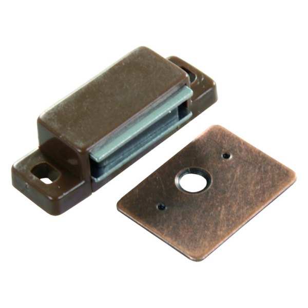 JR Products® - Brown Side Mount Magnetic Cabinet Catch Set with Flat Strike