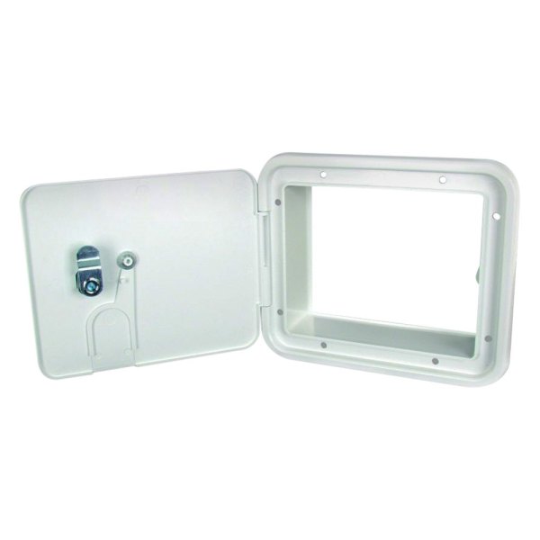 JR Products® - 6.5"H x 7.6"W Polar White Rectangular Electric Cable Hatch